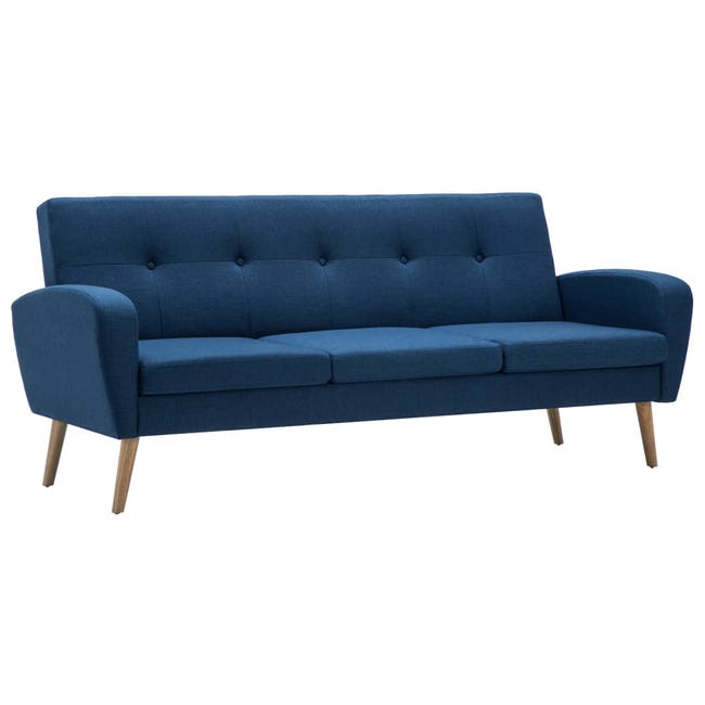 Maison Exclusive Sofá de 3 plazas con reposapiés de tela azul