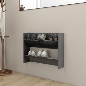 Maison Exclusive Zapatero de pared madera contrachapada gris brillo  80x18x90 cm