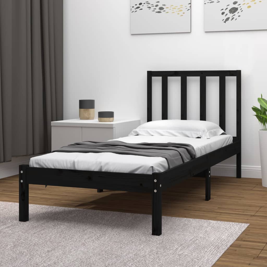 Maison Exclusive Estructura de cama individual madera maciza negra 90x190  cm