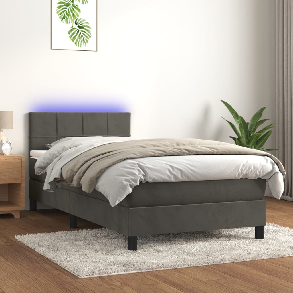Maison Exclusive - Cama box spring colchón y LED gris oscuro 90x200 cm | Leroy Merlin