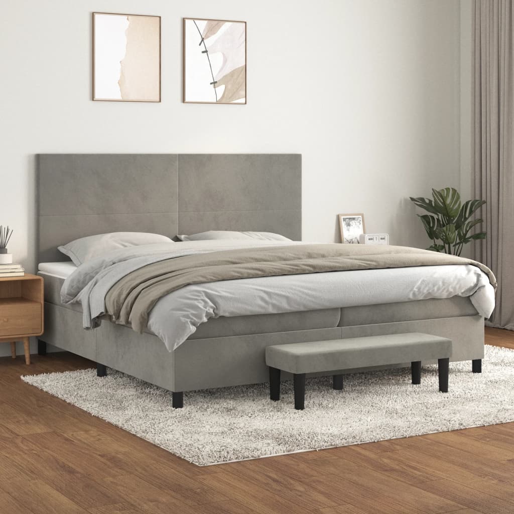 Maison Exclusive Cama box spring con colchón tela gris claro 200x200 cm