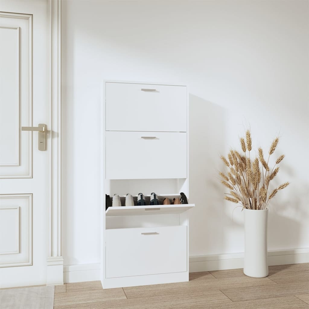 Maison Exclusive Mueble zapatero de aglomerado blanco brillante 54x34x183  cm