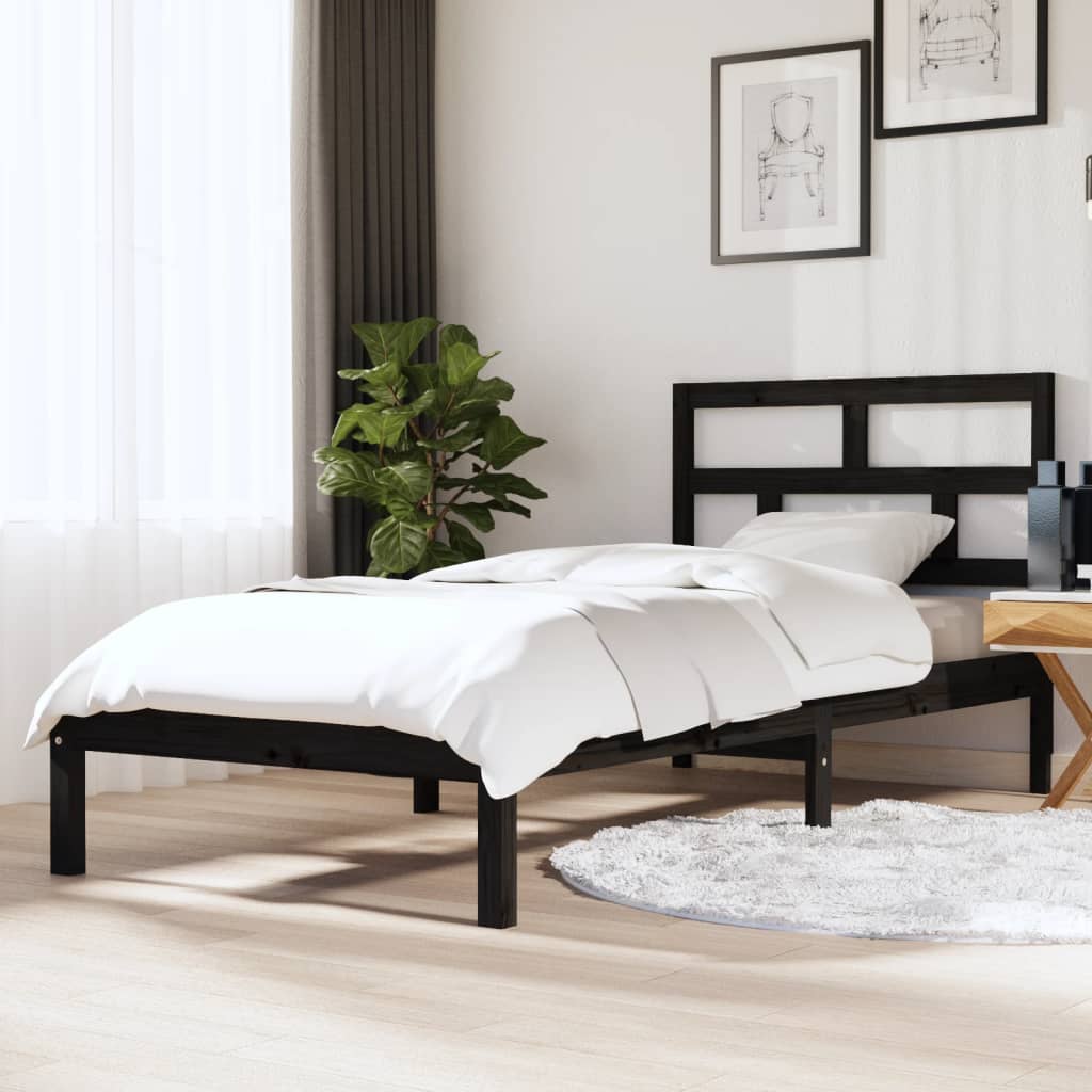 Estructura de cama individual de madera maciza negra 90x190 cm 3FT