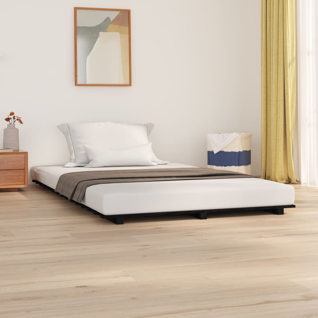 Estructura de cama doble madera maciza negro 135x190 cm