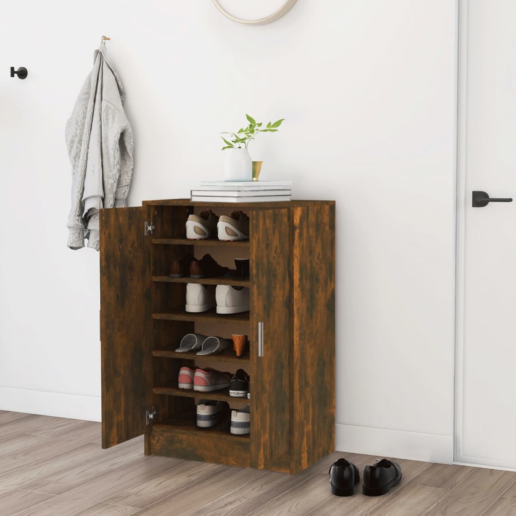 Mueble zapatero madera contrachapada roble ahumado 59x35x70 cm