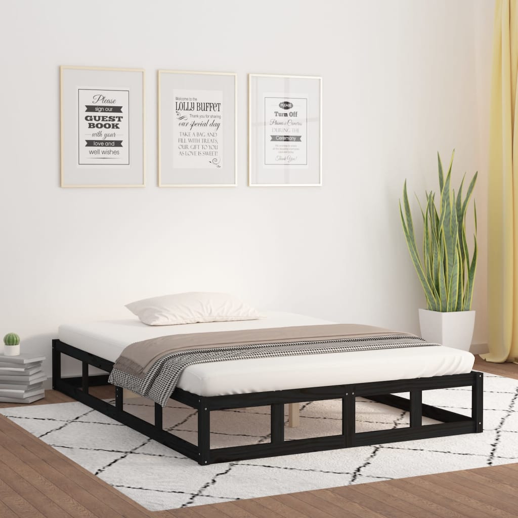 Maison Exclusive Estructura de cama de matrimonio madera maciza negro  180x200 cm