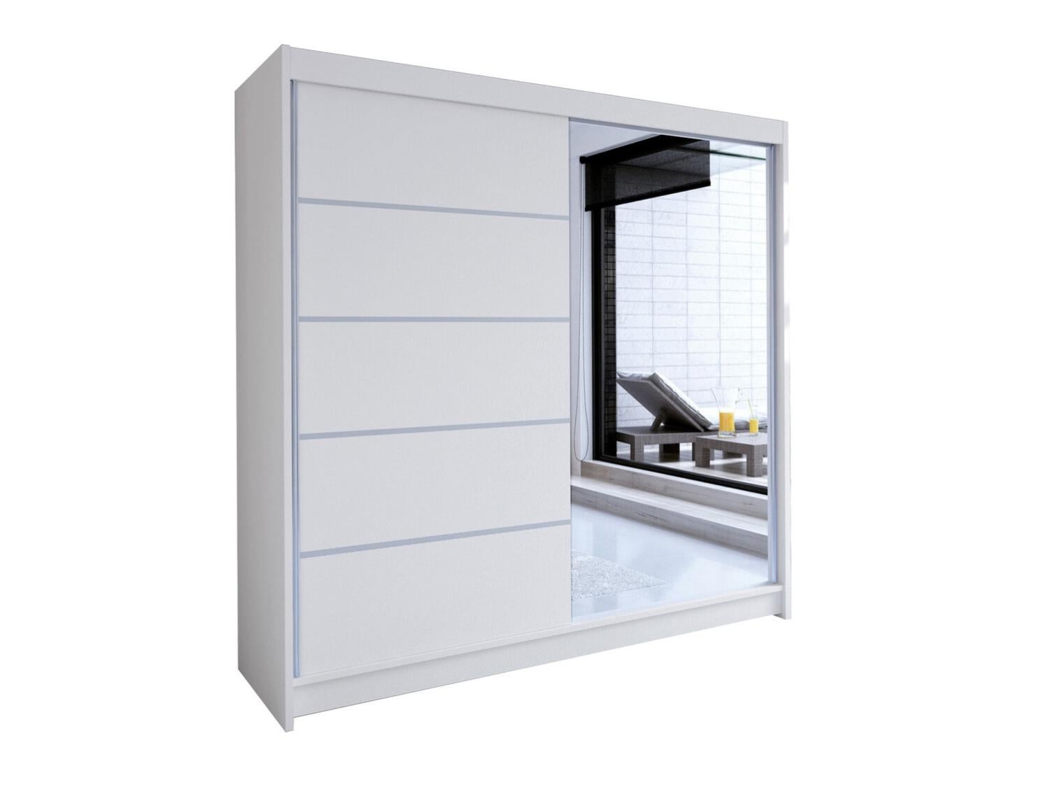 Armoire Atlanta 175, Blanc, 215x180x58cm, Portes d'armoire Glissement