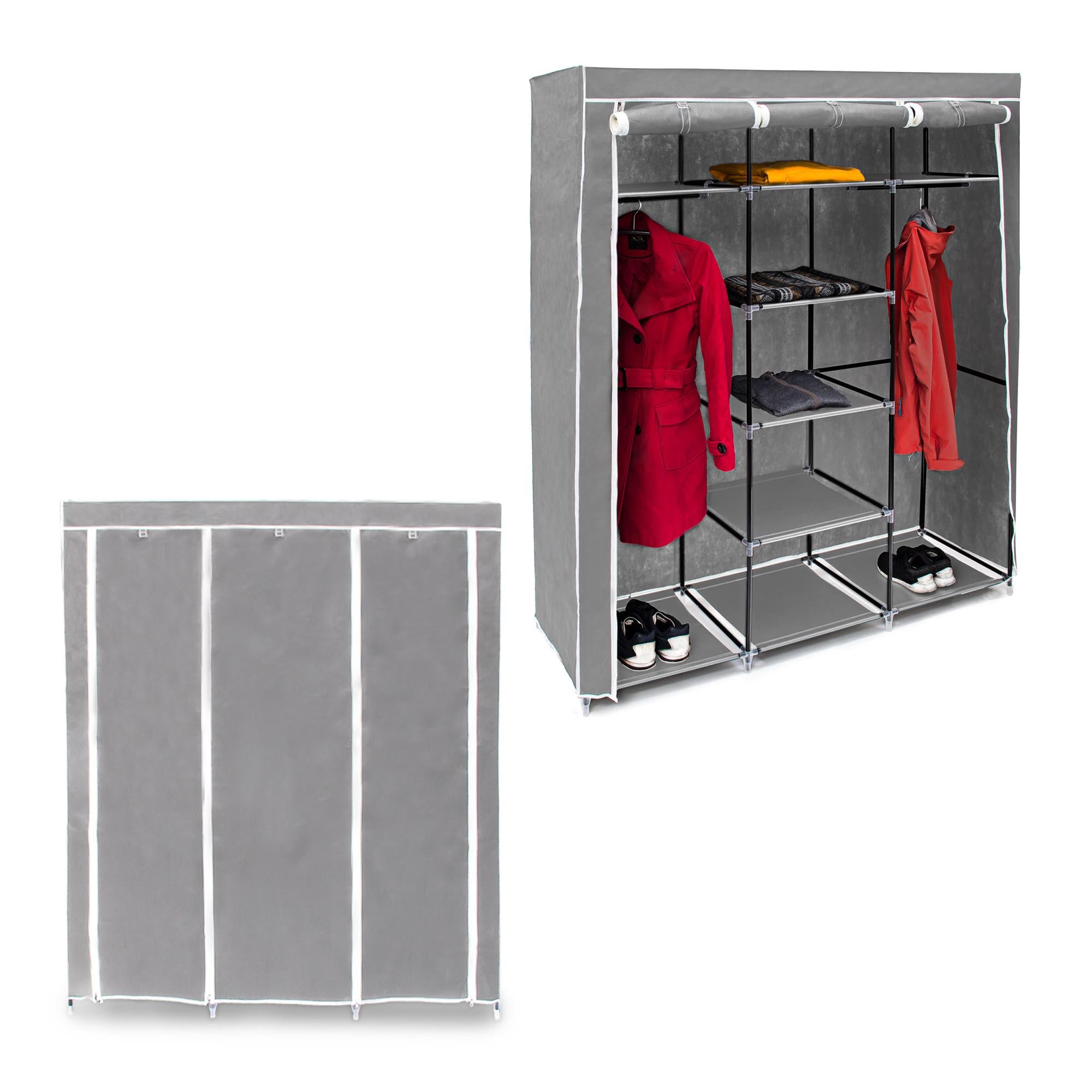 2x Penderies en tissu, 9 compartiments, 2 tringle à vêtements, HxLxP