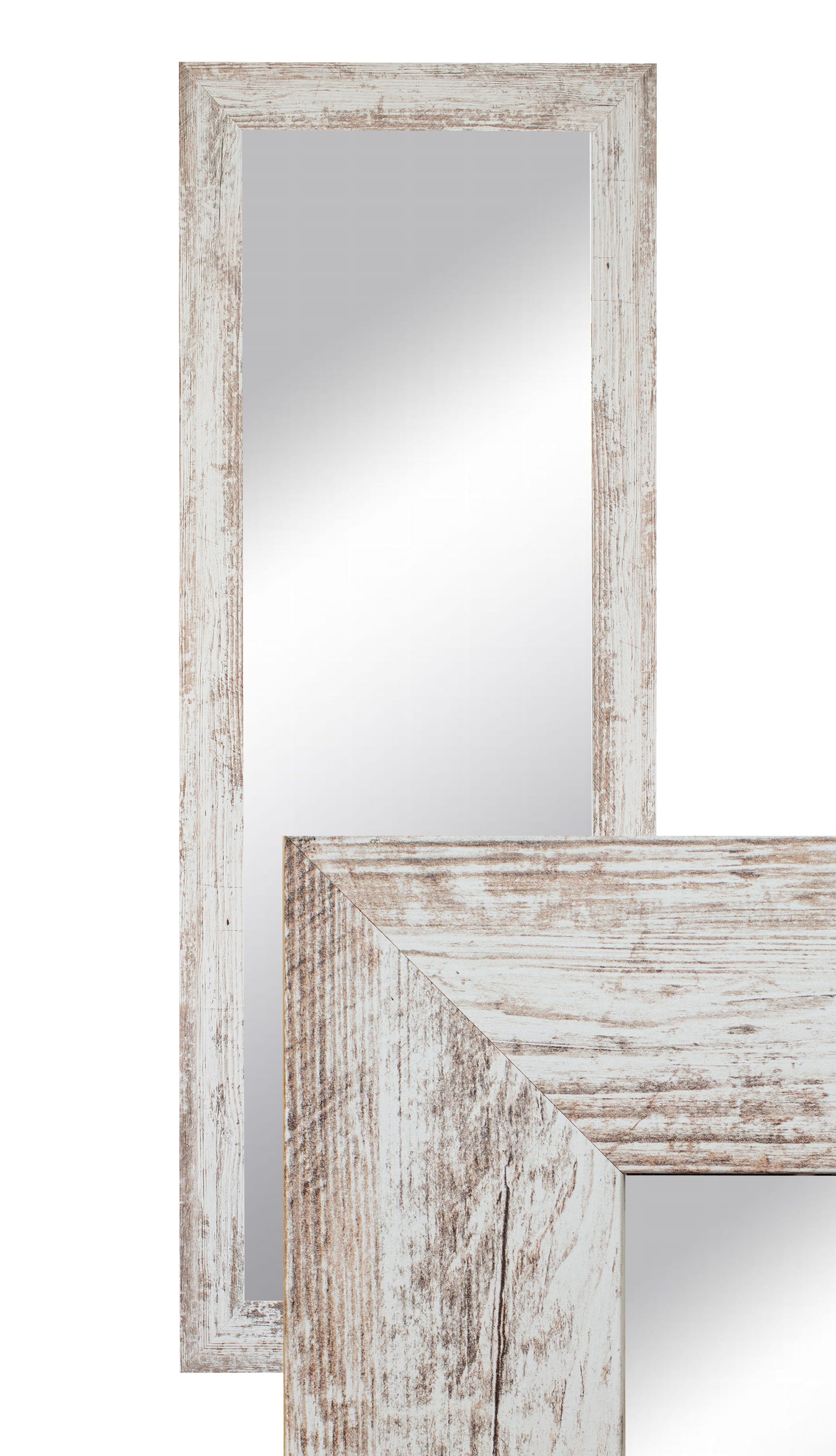 Specchio da parete decorativo BD ART, specchio guardaroba a figura intera  150x50 cm in pino bianco.