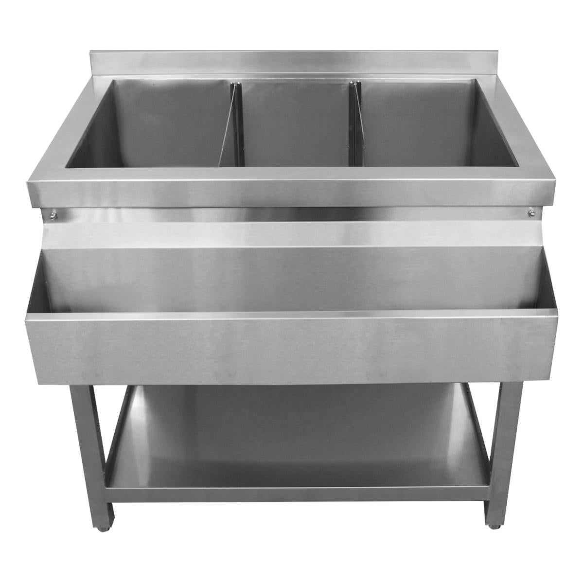Station cocktail en inox pose libre - 85 x 84 x 5572cm - 3 puits isothermes icewell - hauteur ajustable rail accès rapide - meuble comptoir 24176