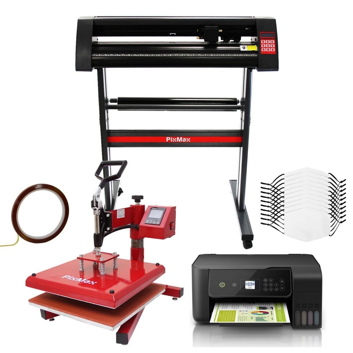 PixMax - Kit per Sublimazione Pressa a Caldo Termopressa Transfer - 38x38 &  Stampante Sublimatica a Cartucce & 10