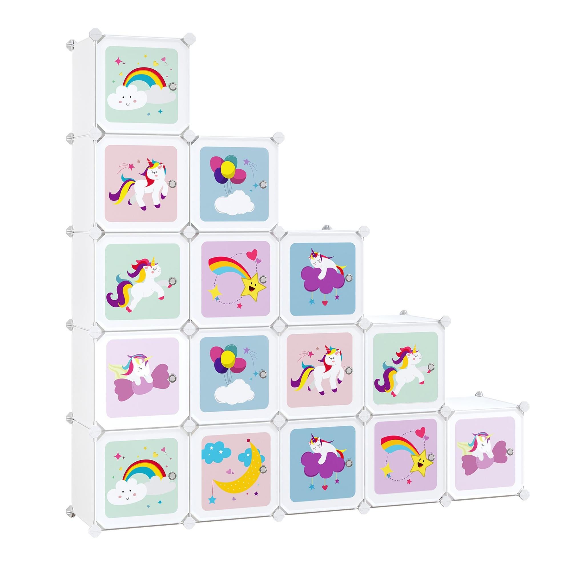 Meuble Rangement Enfant SONGMICS 15 Cubes Blanc - Armoire Modulable Avec Portes Espace - 153x153x31 Cm