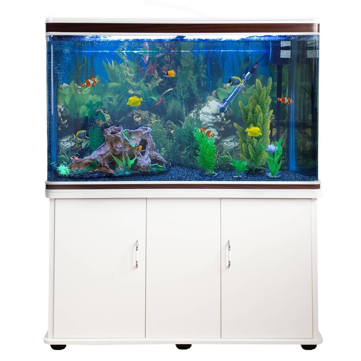 MonsterShop - Acquario 300 Litri con Armadietto Bianco e Kit con Piante e  Ghiaia Blu 143cm x 120cm x 39cm