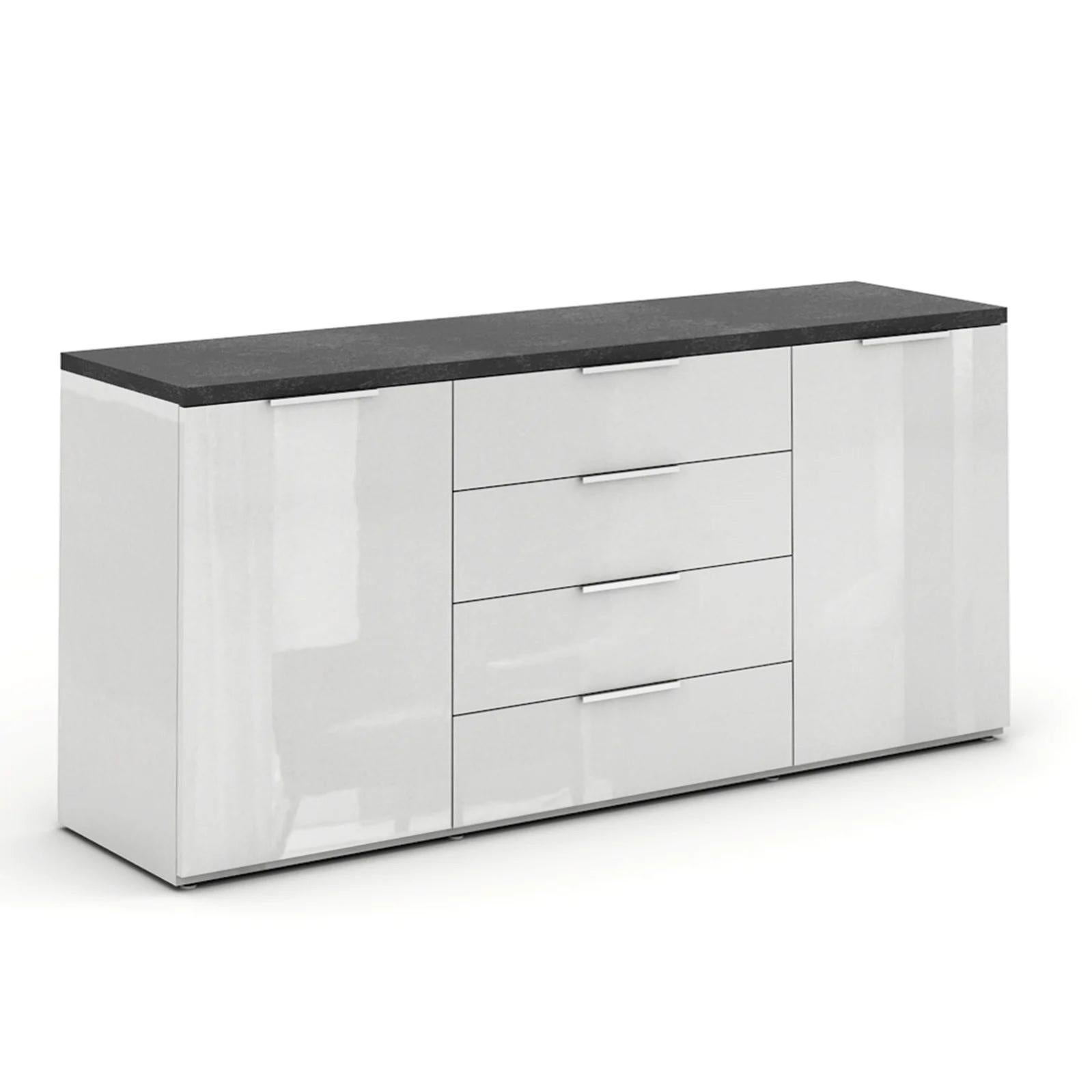 Cassettiera Bianco E Quercia Arredo Stock - 158x33x80.5 Cm, 2 Ante E 3 Cassetti, FSC