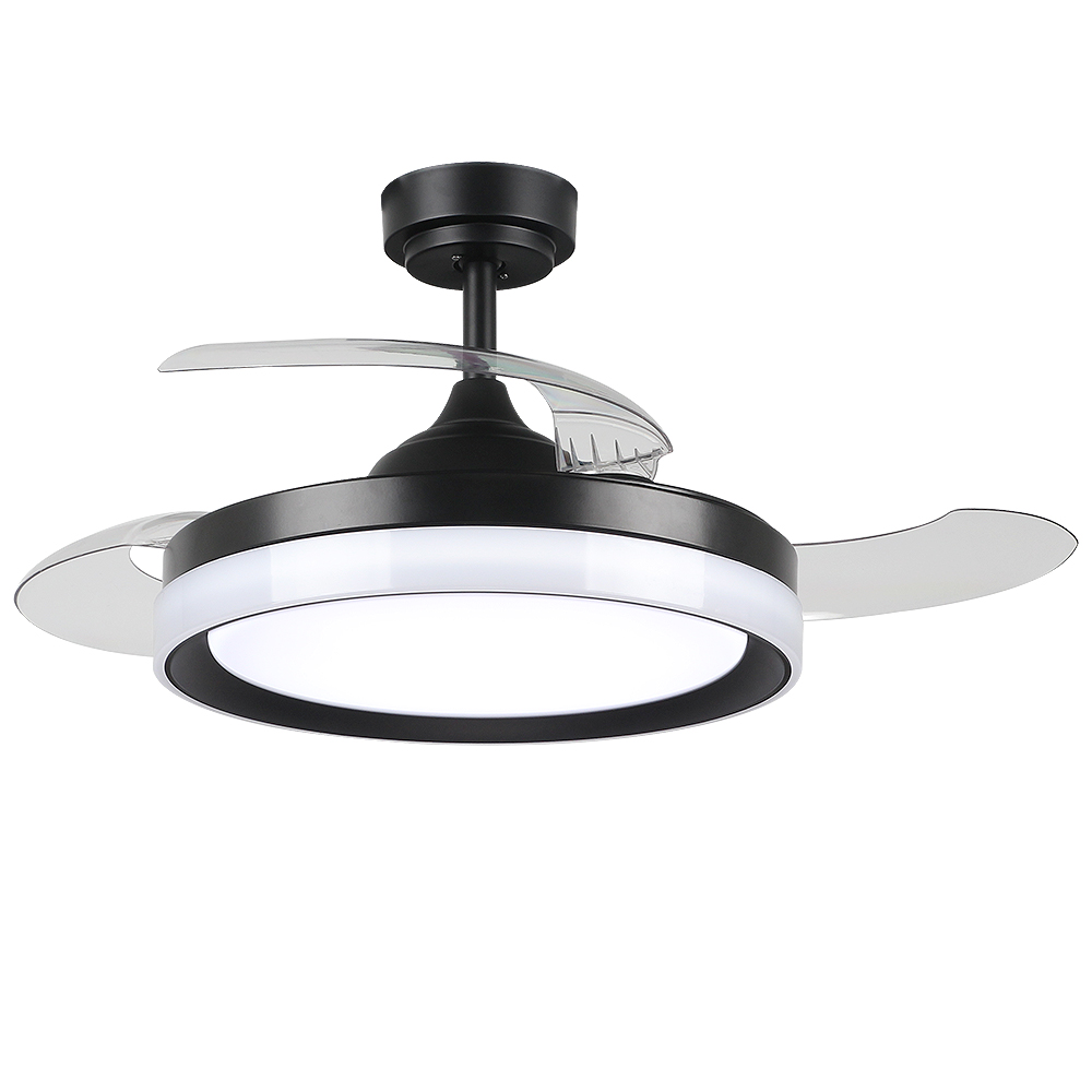 Iluminashop ventilador de techo led 36w negro dc ultra silencioso con mando a distancia y palas retráctiles negro 3000+4000+6000