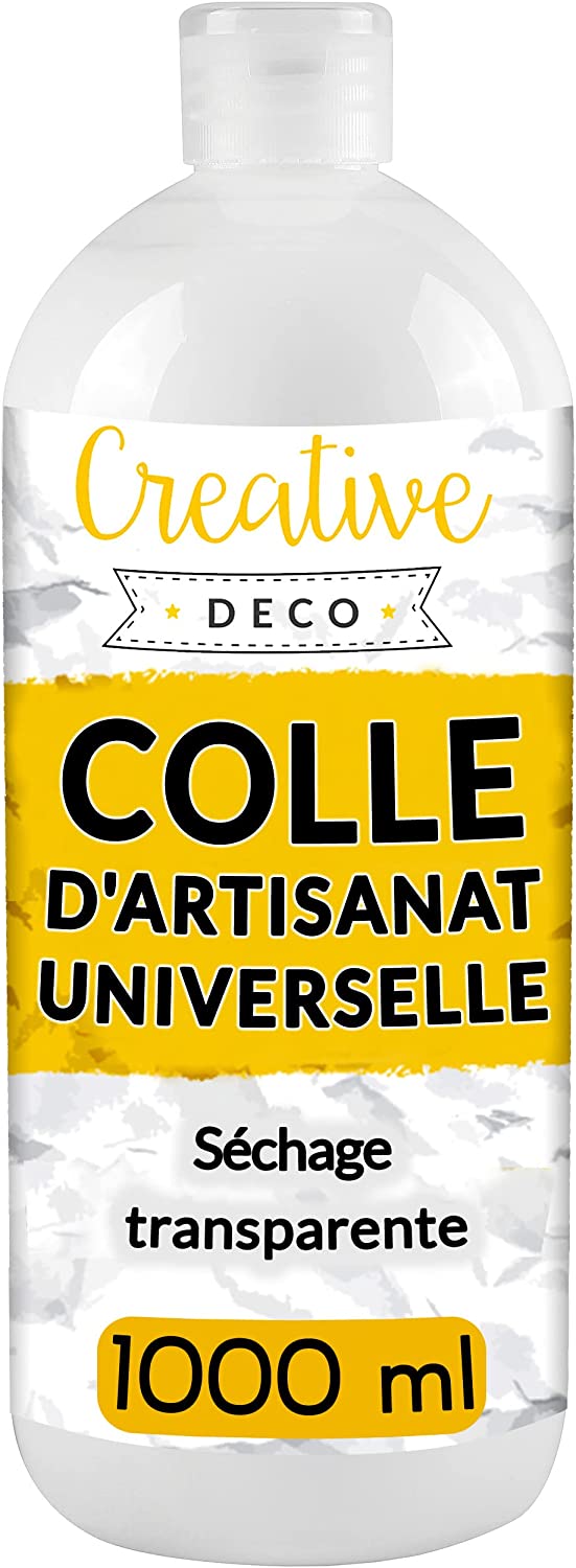 Creative Deco Colle Liquide PVA Blanche, 1L, Non-Toxique, pour Feutre  Verre Carton Tissu Bois Cuir Papier, Scolaire Artisanal Multi-Usage