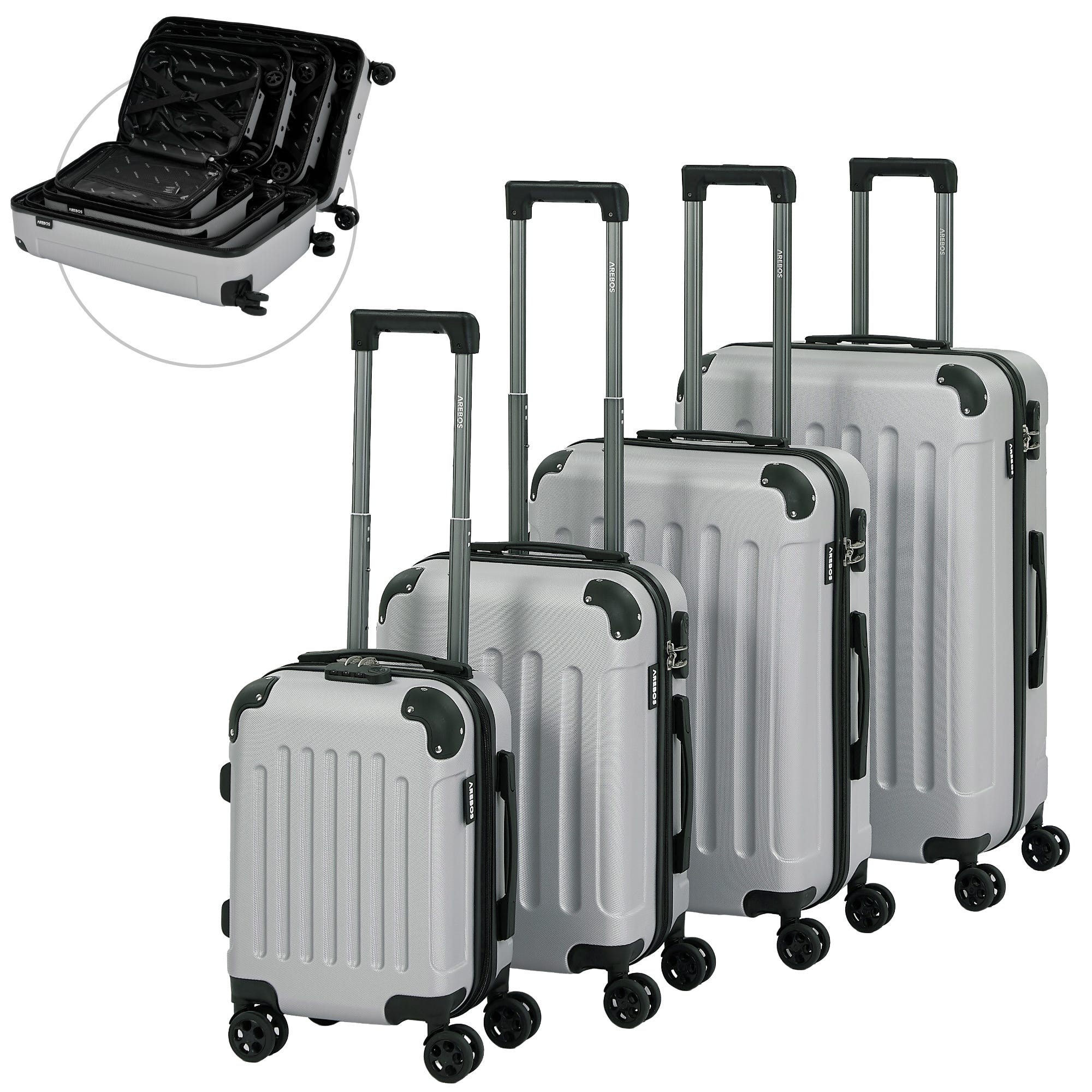 Valise de Voyage, Set de 4 valises I Coque Rigide ABS I Trolley Set de  valises I Serrure à glissière Incluse, roulettes 360° I S-M-L-XL Argent