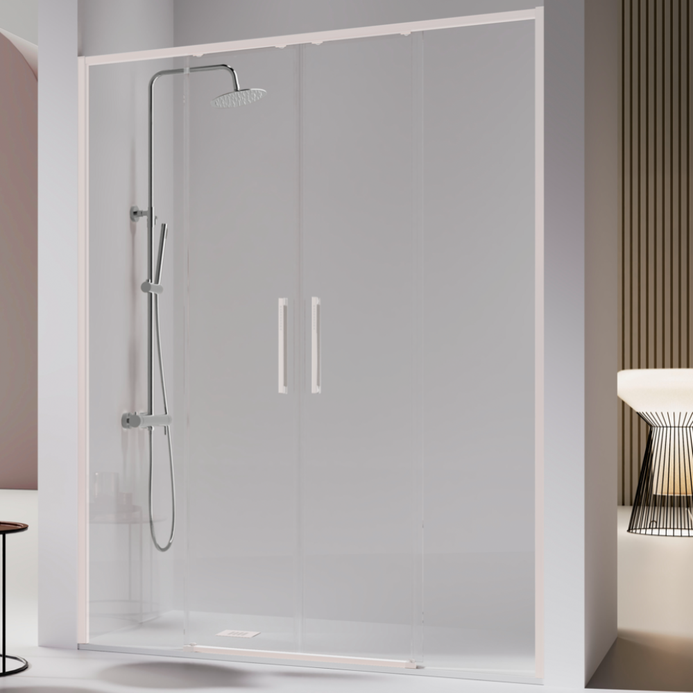 Paroi de douche 2 verres fixes + 2 portes coulissantes DELTA blanc mat