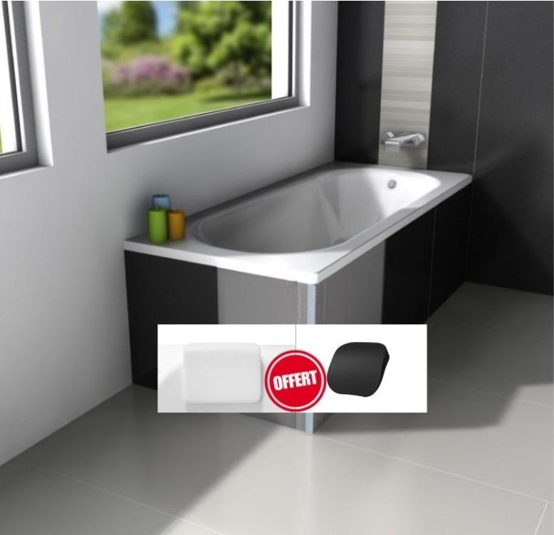 Baignoire Rectangulaire Blanc + Tablier + Repose Tête INTRICA 170x75 ...