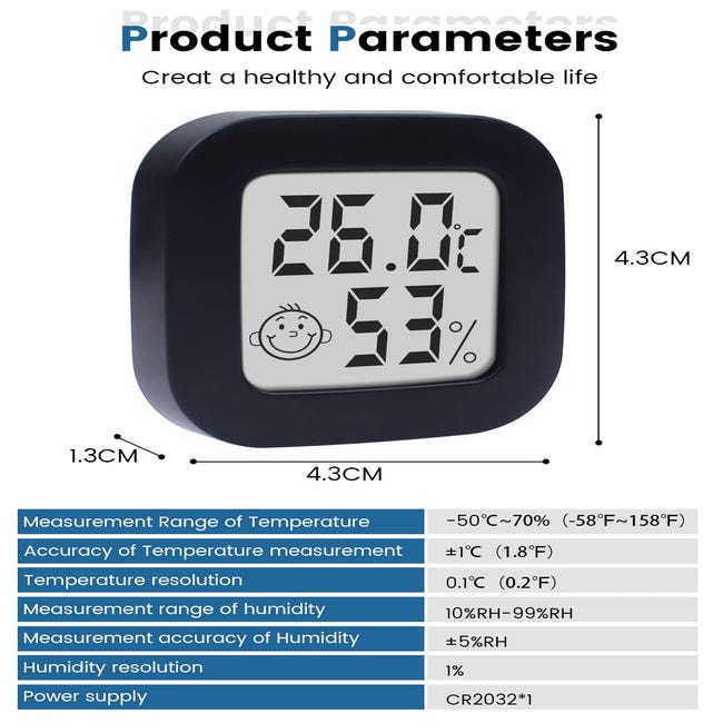 leryveo Thermomètre hygromètre numérique, Mini thermomètre d'ambiance  humidimètre