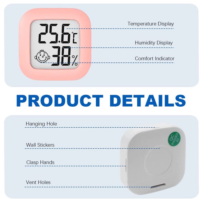 Thermometre Chambre Bebe, 3 Pièces Mini LCD Thermomètre Hygromètre  Interieur Hygromètre Humidité avec Indication du[S56]