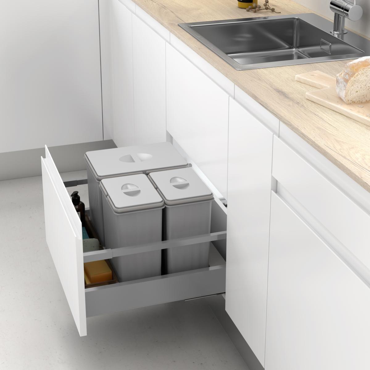 Cubo de basura para cajón de ancho exterior de mueble 800mm y alto producto 300mm