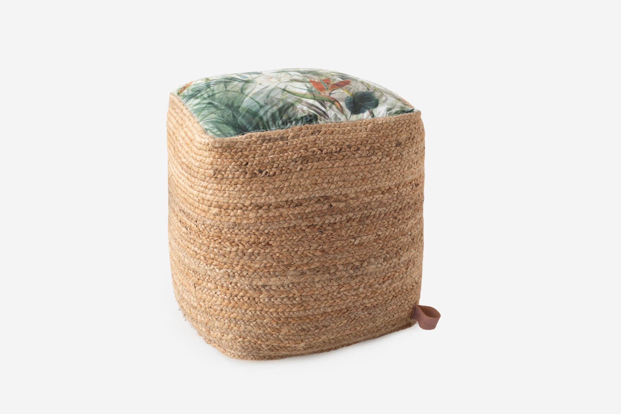 POUF QUADRATO IN JUTA CON TESSUTO STAMPATO VERDURE TROPICALI 40X40X50CM ...