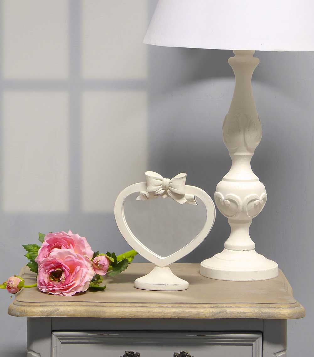 Specchio a Mano Shabby Chic Decoro Rose Colore Bianco Anticato