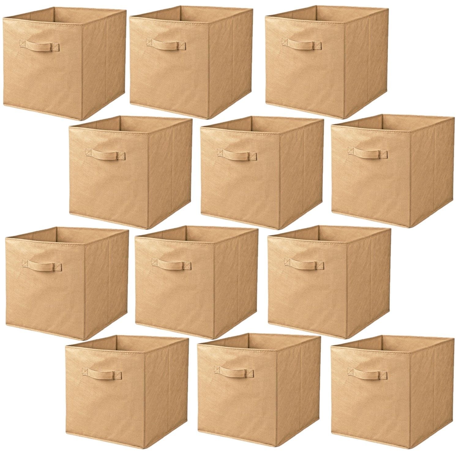 Lot de 12 cubes de rangement pliables en tissus avec poignée - 30x30x30cm -  Gris