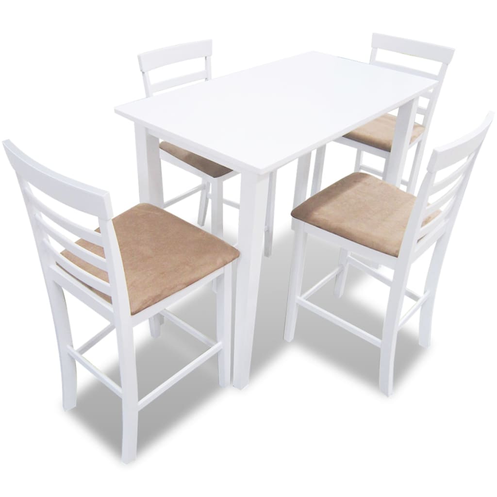 Juego de 5 muebles de mesa de cocina con 4 sillas, mesa de comedor y  taburetes de bar (tela beige)