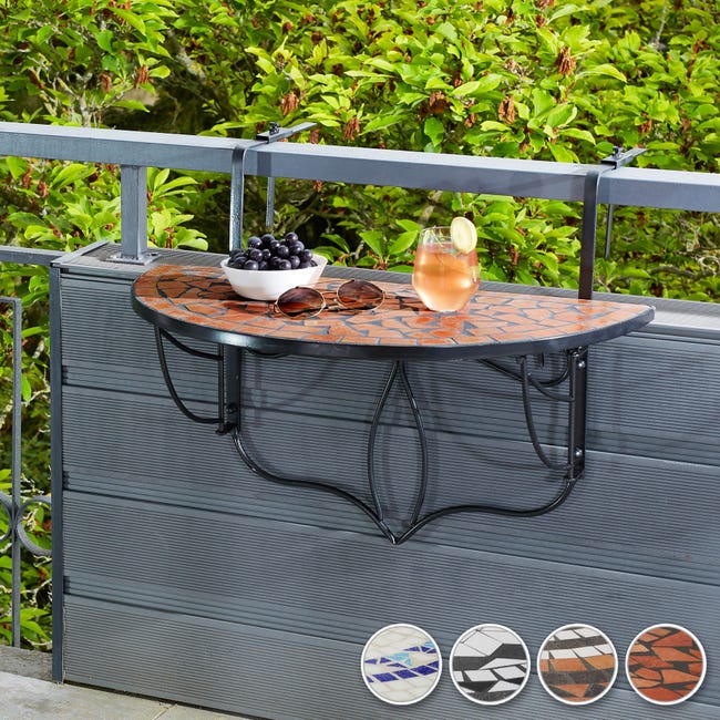 Tectake Mesa plegable de balcón para macetas mosaico 75x65x62cm