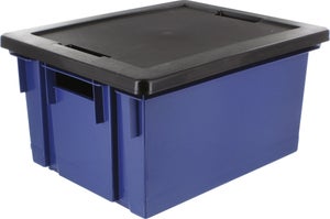 EDA - Bac de rangement avec couvercle en plastique - 20 L - bleu minéral et  noir