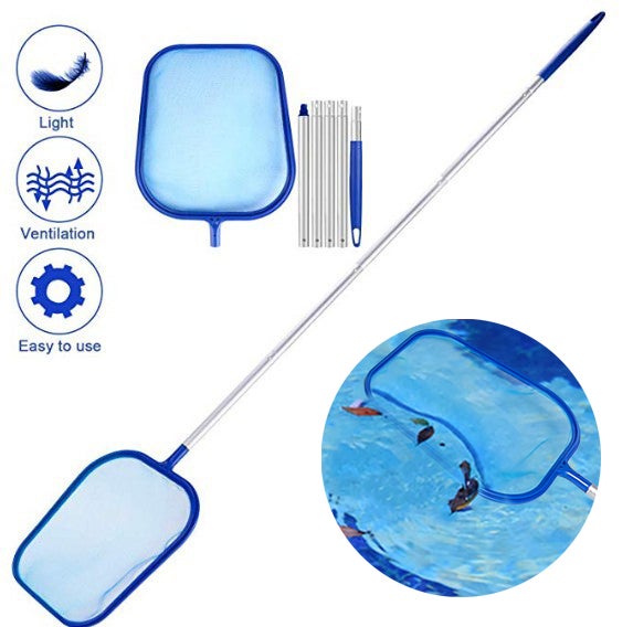 Filet de nettoyage de piscine avec perche télescopique de 120 cm, râteau en  maille pour le nettoyage des feuilles dans les spas et les piscines (bleu)