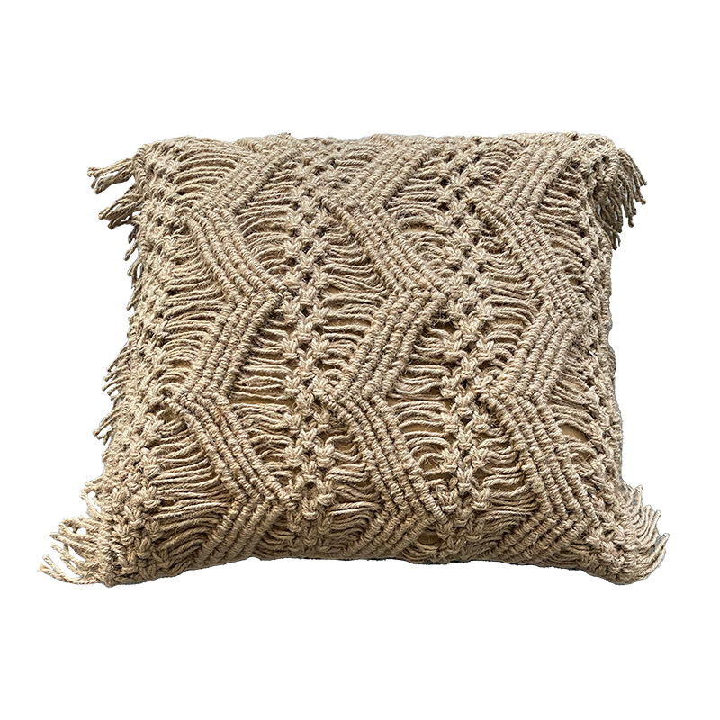Funda de cojín macramé con fibra de yute Yura 45x45 Natural