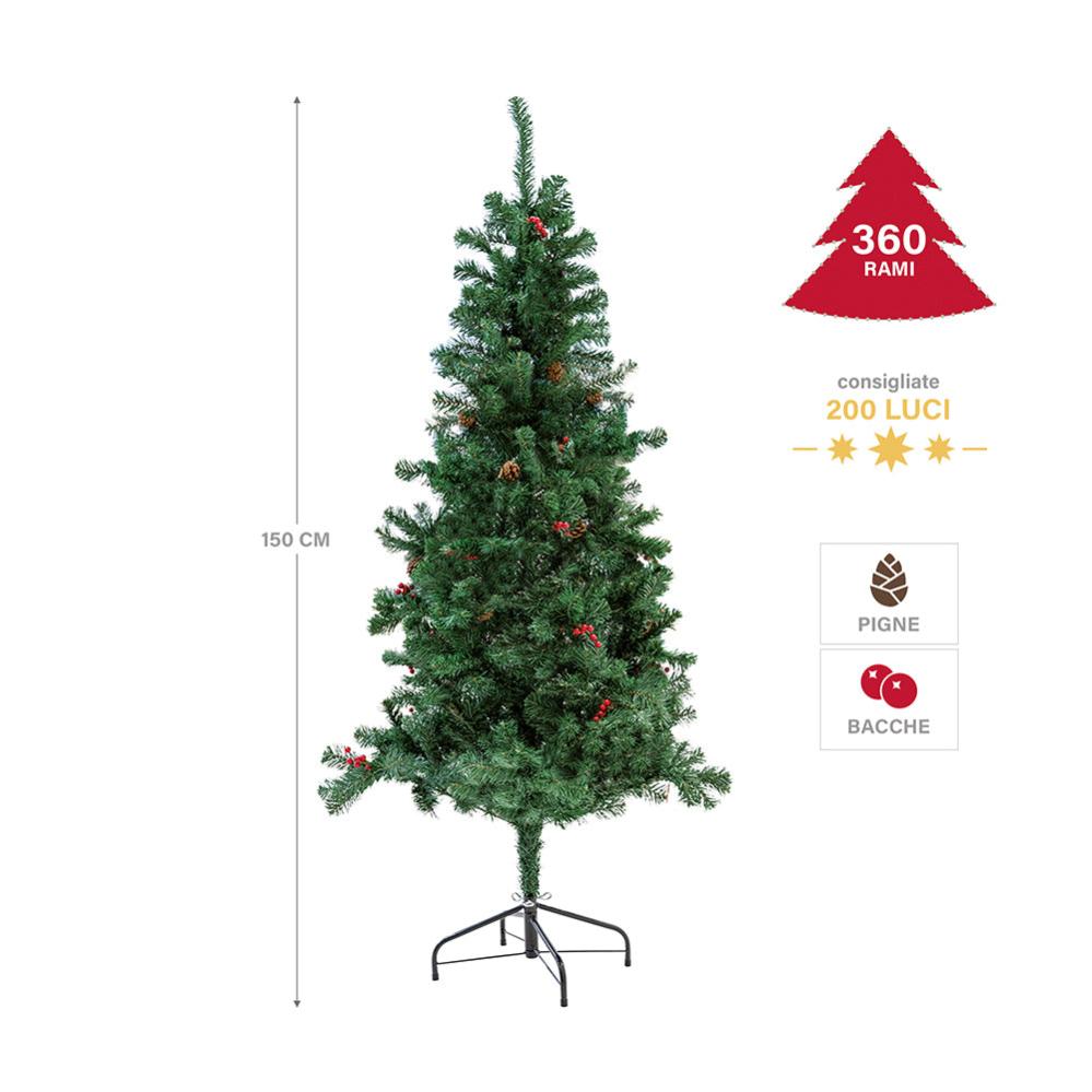 Albero Di Natale Artificiale 1.8 Metri, 800 Rami Con Pigne E Bacche | Struttura In Ferro, Montaggio Facile, Include Guanti E Decorazioni