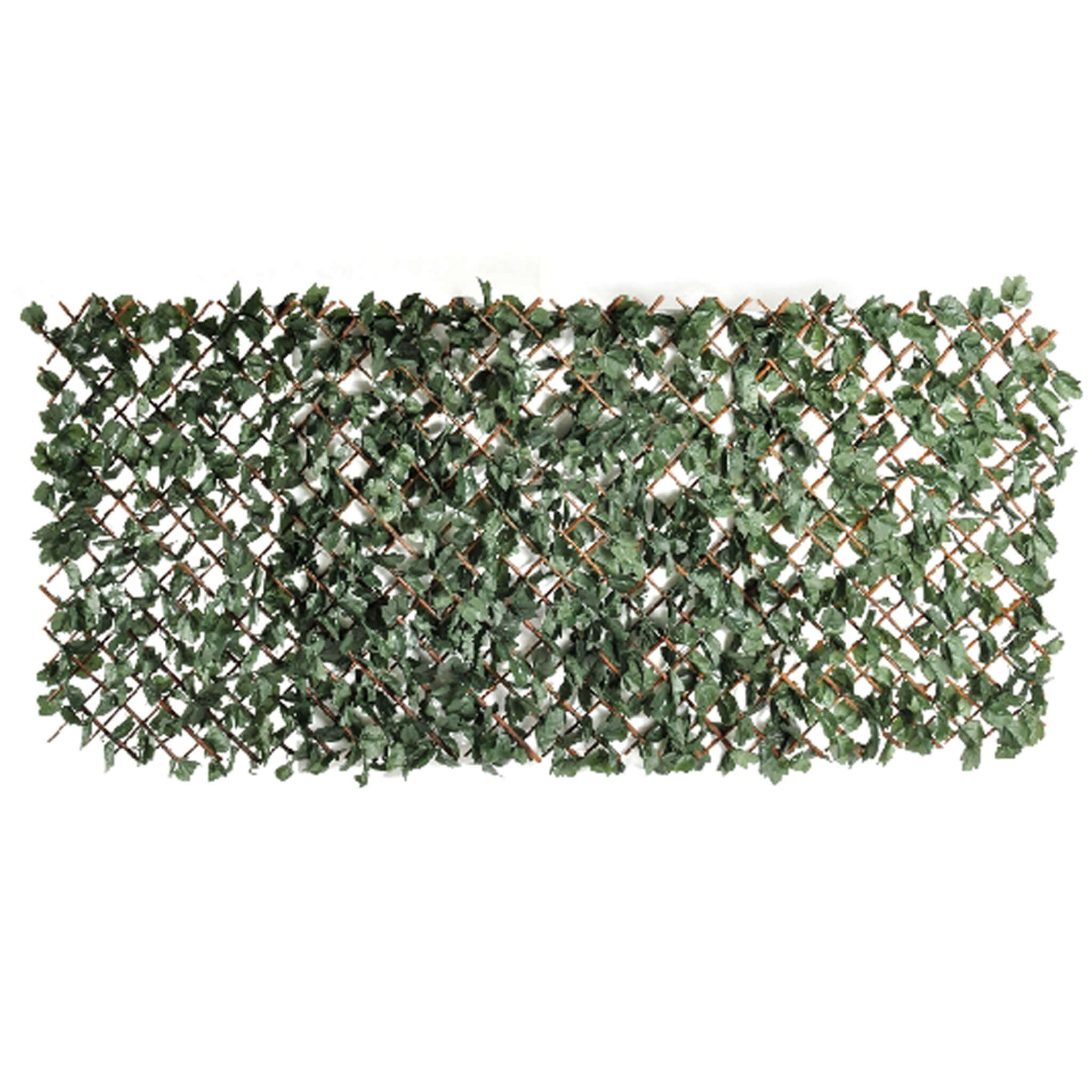 Siepe Artificiale Traliccio Legno Naturale Salice Estensibile Foglie Edera  Finte 90x180 cm