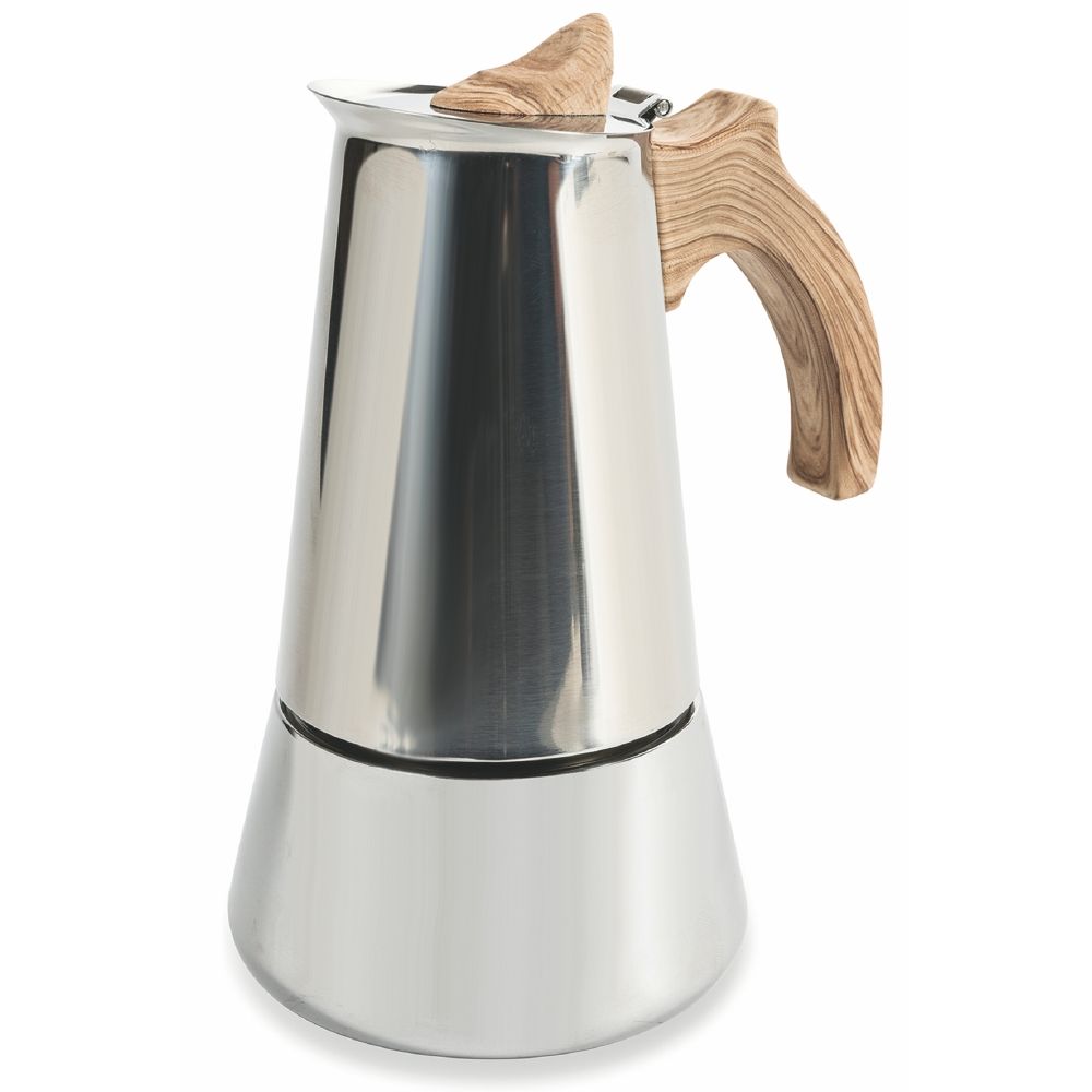 Caffettiera moka caffè in acciaio inox manico softtouch effetto legno  Italiana SìChef - 4 tazze