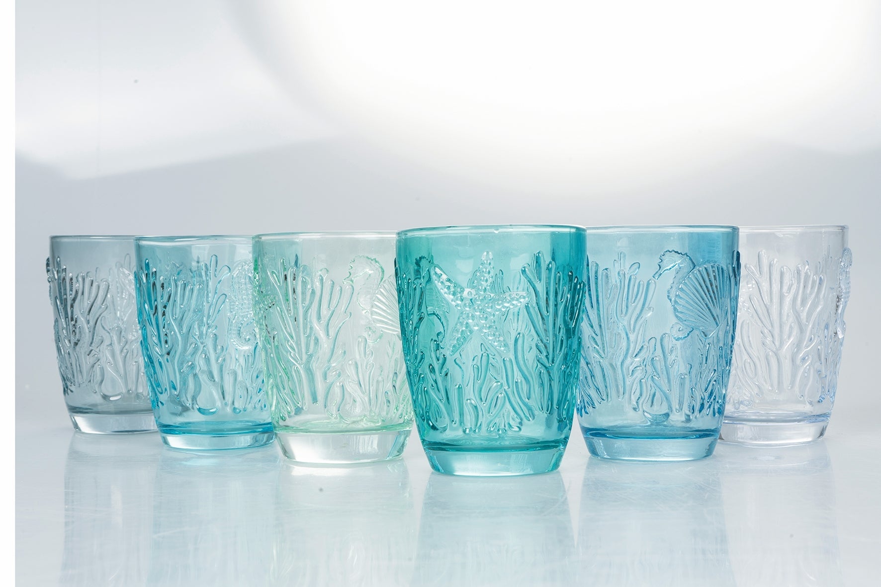 Bicchieri acqua vetro colorati righe Plissè 6 pz