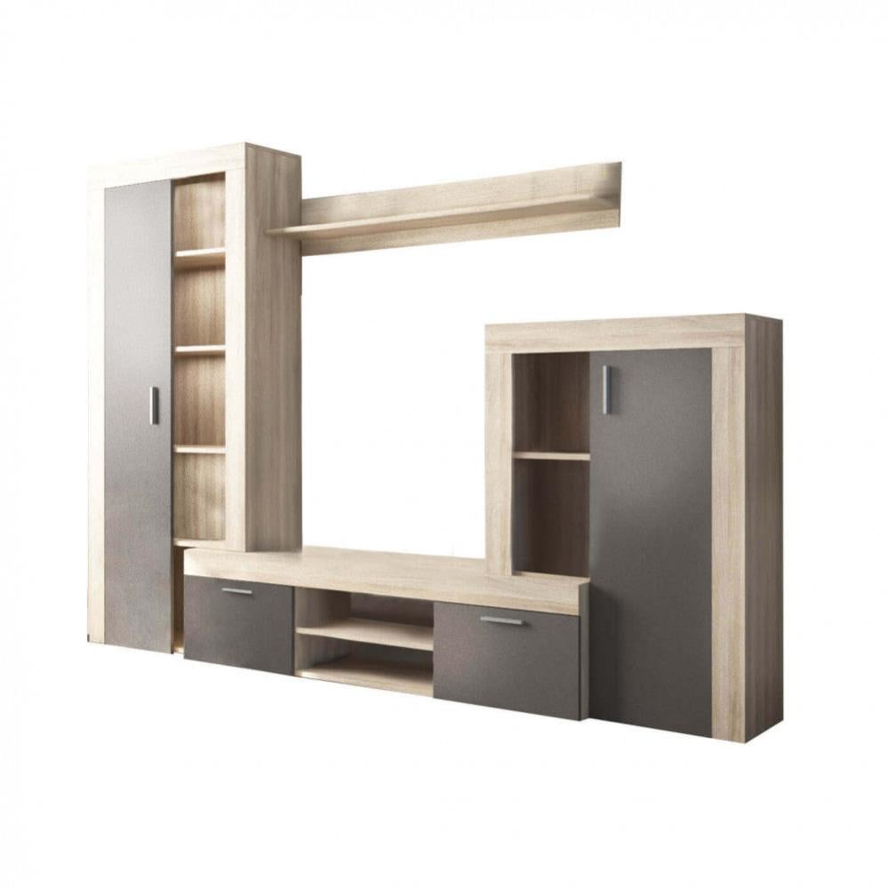 Parete Attrezzata Effetto Marmo Brooklyn - 210x36,5x170 Cm, In Legno Nobilitato, Colore Olmo E Grigio - Foto 5