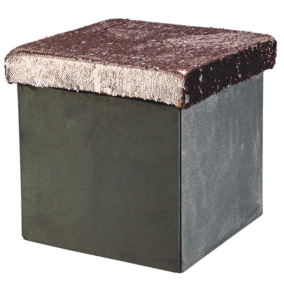 Pouf contenitore quadrato multiuso richiudibile 38x38xh38 cm da interno in tessuto effetto