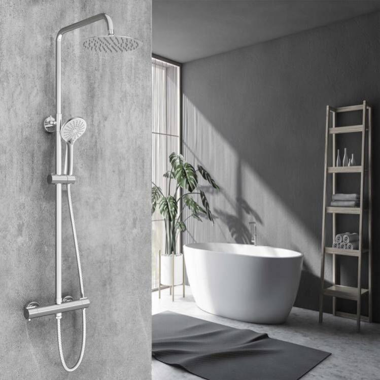Yellowshop Poseidon Colonna Doccia In Acciaio Inox Con Soffione Quadro 25 Cm – Saliscendi E Doccetta Anticalcare