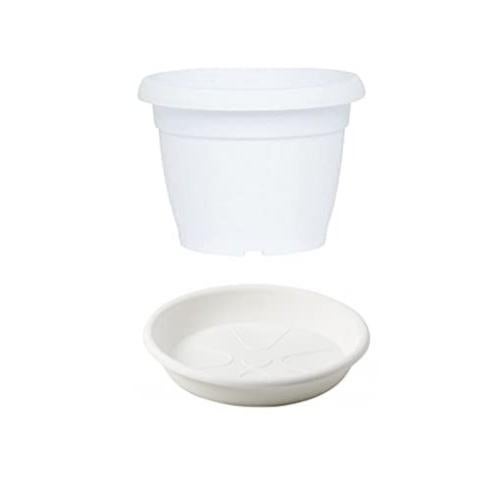 VASO ROTONDO SIMILCOTTO + Sottovaso SPAZZOLATO FIORI PIANTE Fioriere Plastica Bianco 25 Cm 88557090