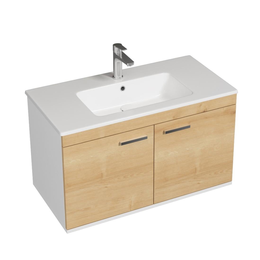 RUBITE Meuble salle de bain simple vasque 2 portes chêne clair largeur 90 cm Leroy Merlin