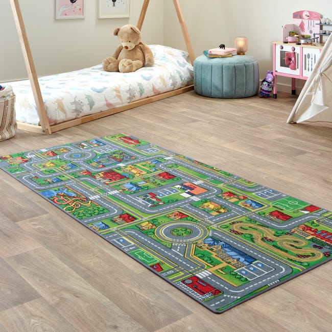 Carpet Studio Tapis de Jeu Enfant 95x200cm, Playcity, Tapis Circuit Voiture,  Lavable, Antidérapant