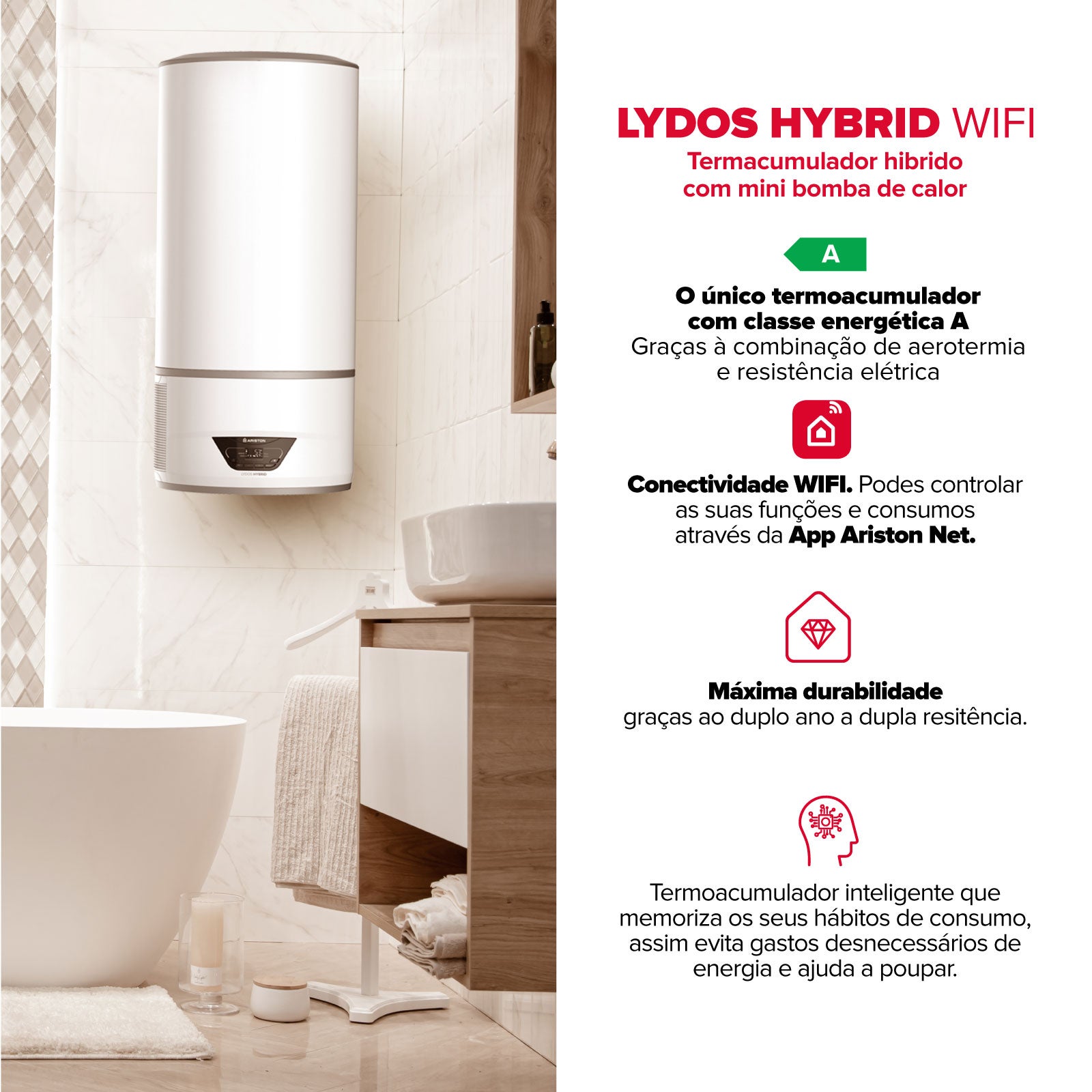 Termo Híbrido, Ariston, Lydos Hybrid Wifi 100 Litros + Depósito De ...