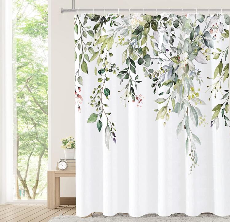 Ensemble de rideaux de douche en eucalyptus vert,feuilles d