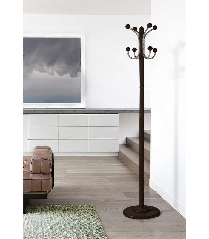Perchero mod. 406 herrajes cromo satinado lacado wengué, 170 cm(alto)35 cm(ancho)35 cm(largo)