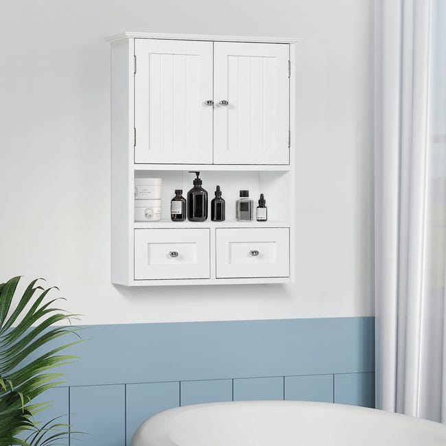  QERNTPEY Armario de pared para baño, cocina, armario de pared  de madera maciza, armario de pared de baño, armario de pared de balcón,  fácil de montar (color blanco, tamaño: 47.2 x