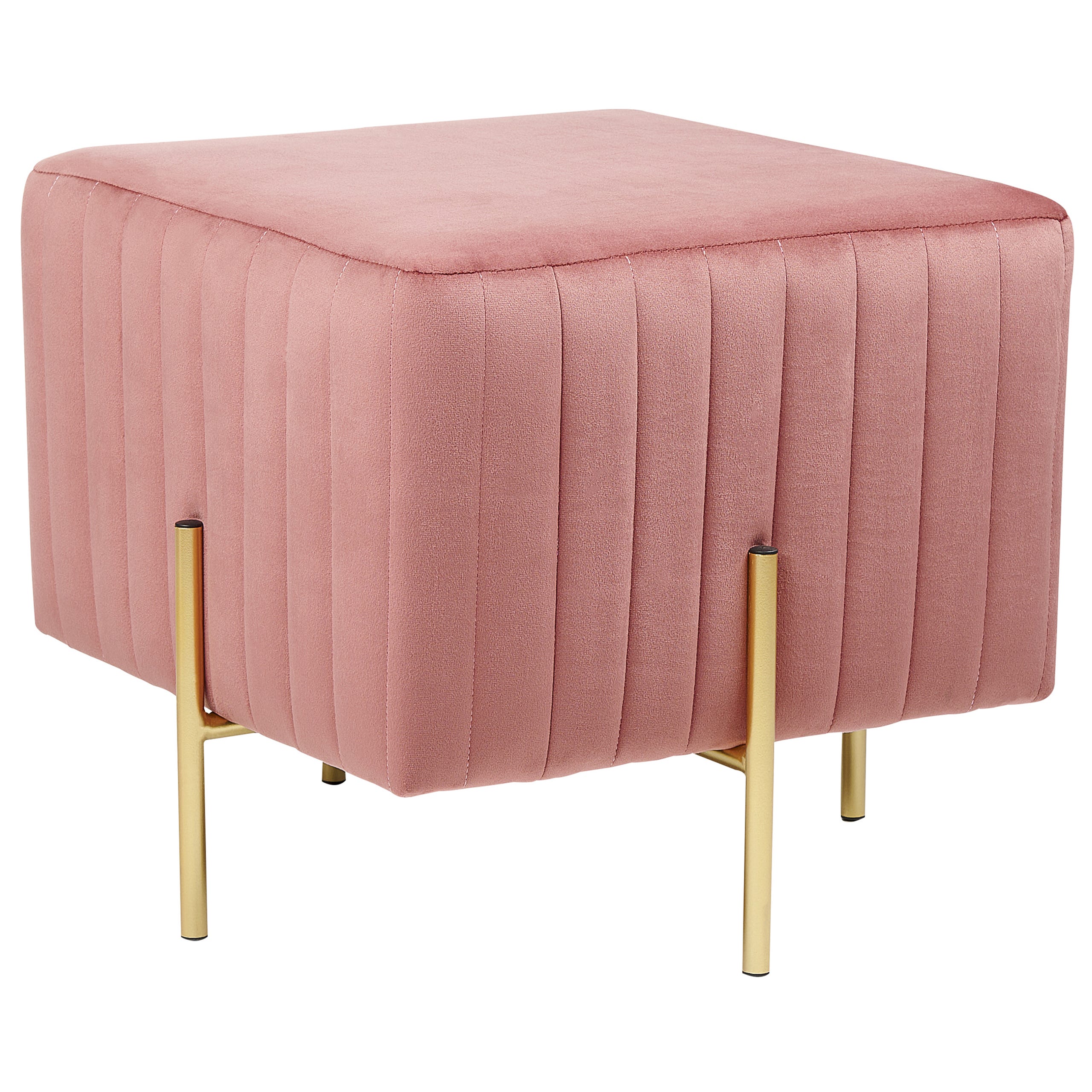Pouf-tavolino tondo in velluto rosa con stampa magnolie