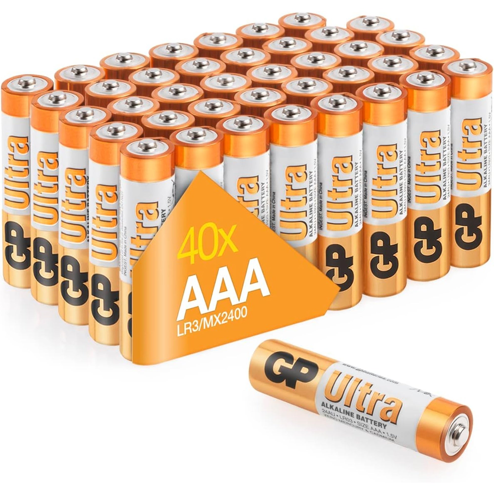 Piles AAA - Lot de 40 Piles, GP Ultra, Batteries Alcalines AAA LR03 1,5v, Longue durée, très puissantes, utilisation quotidienne